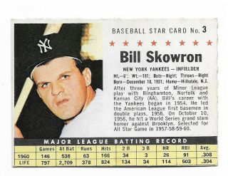 Vintage 1961 Post Cereal Baseball Card York Yankees 3 Bill Moose Skowron