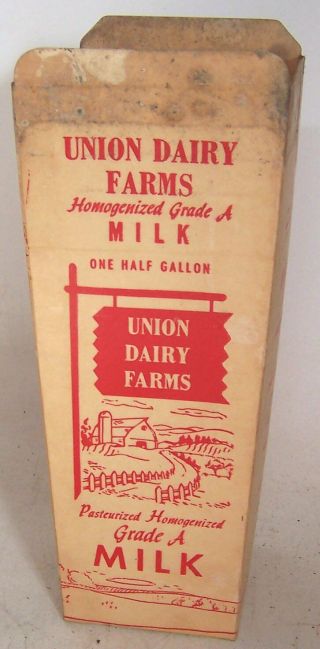 Vintage Union Dairy Farms Half Gallon Milk Carton Freeport,  Illinois