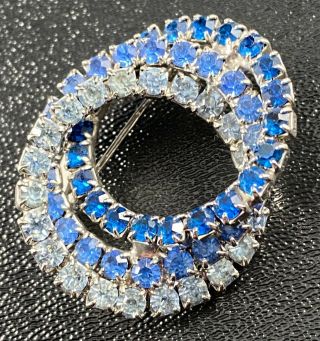 Vintage Brooch Pin Shades Of Blue Crystal Rhinestones Silver Tone Lot1