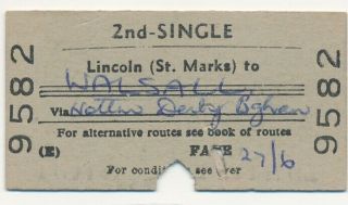British Railways Ticket 9582 - Lincoln (st.  Marks) To Walsall Via Derby