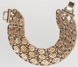 Vintage Signed Barclay Multi Strand Gold Tone Swirls Linked Bracelet