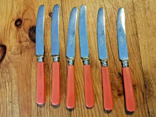 Vintage Set 6 Coral Faux Bone Handles Sheffield Stainless Steel Butter Knives