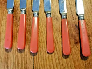 Vintage set 6 Coral Faux bone handles Sheffield Stainless steel butter knives 2