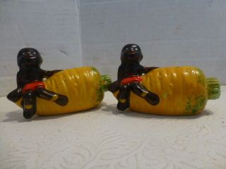 Vintage African American Sitting On A Carrot Salt And Pepper Shaker - Darling