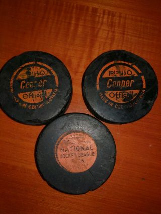 Vintage Official Art Ross National Hockey League Puck,  & 2 Official Cooper Pucks
