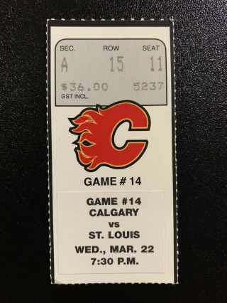 1995 Strike Calgary Flames Nhl Ticket Stub Vs St Louis Blues Theo Fleury 2 Goals