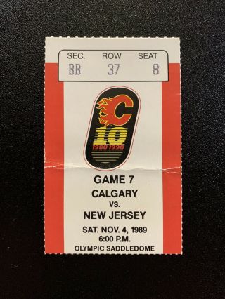 1989 - 90 Calgary Flames Nhl Ticket Stub V Jersey Devils Fleury Roberts Mullen