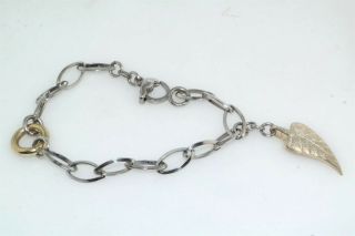 Vtg Italian Designer Two Tone Sterling Silver Leaf Charm Link Bracelet