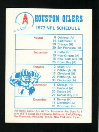 Houston Oilers - - 1977 Pocket Schedule - - Ron 