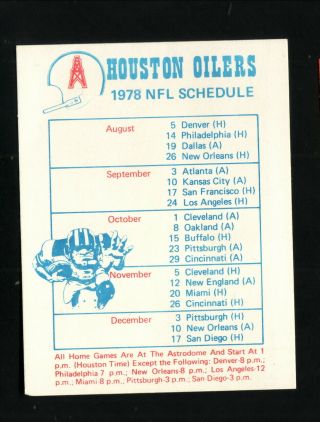 Houston Oilers - - 1978 Pocket Schedule - - Decker Meats