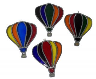 Set Of 4 Vintage Stained Glass - Rainbow Hot Air Balloon Sun Catchers Mr4a