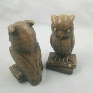 Pair Vintage Ceramic Owl Figures Bookends Heavy Brown