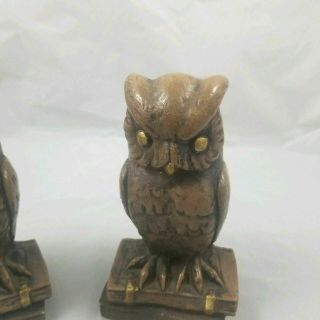 Pair Vintage Ceramic Owl Figures Bookends Heavy Brown 3