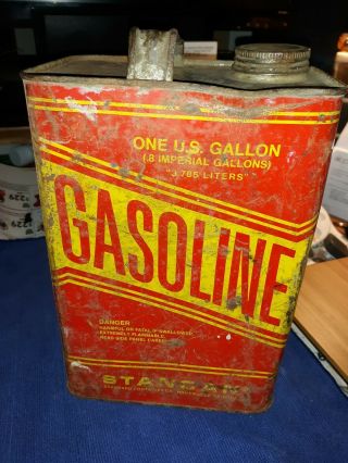 Vintage Stancan 1 Gallon Usa Metal Gas Gasoline Can Mancave Garage Decoration