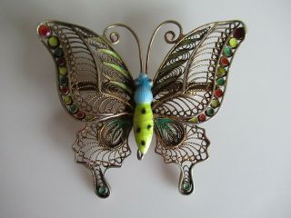Vintage 800 Silver & Enamel Butterfly Pin