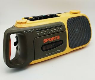 Vintage Sony Sports Cfm - 104 Am,  Fm Cassette Player Portable Yellow - Radio