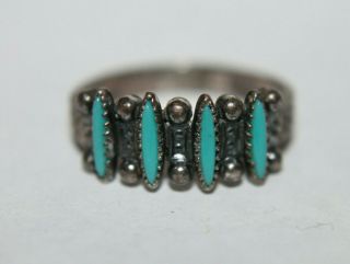 Vintage Zuni Petit Point Sterling Silver Turquoise Ring Trading Post Sz 6.  5 Gl
