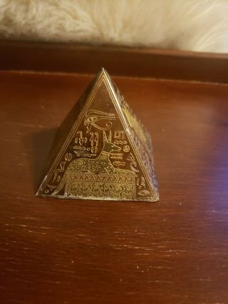 8” Vintage Egyptian Mixed Metal Pyramid Etched Brass/copper/bronze Ancient Egypt
