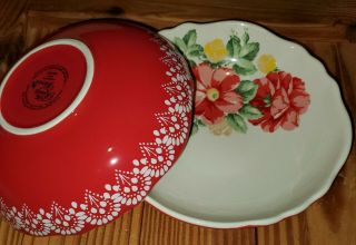 Pioneer Woman Vintage Floral Red Pasta Bowl Set Of 2