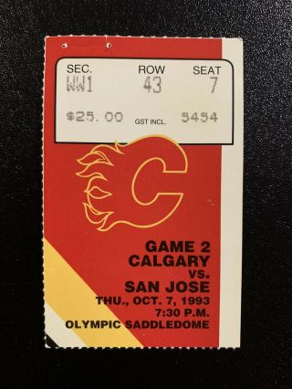 1993 - 94 Calgary Flames Nhl Ticket Stub Vs San Jose Sharks Pat Falloon 2 Goals