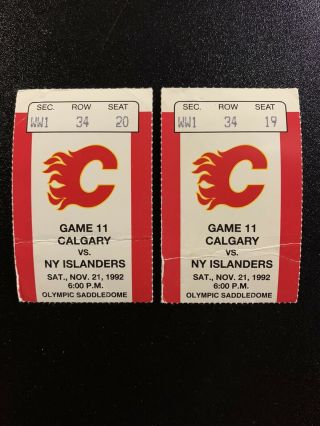1992 - 93 Calgary Flames Nhl Ticket Stubs Vs York Islanders Travis Green 1st G