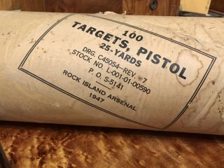 Vintage Roll Of 100 Orig Rock Island Arsenal Pistol Targets 25 Yards Dated 1947