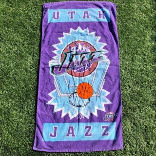 Vtg 90s Nba Tag Utah Jazz Beach Towel