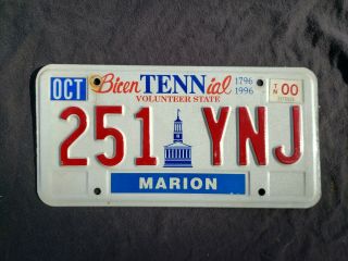 2000 Tennessee Bicentennial License Plate Marion County 251 Ynj