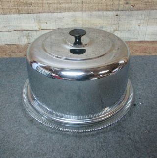 Vintage Chrome Dome Cake Saver W Glass Cake Plate