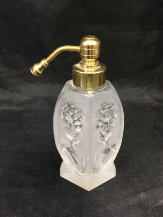 Vintage Vanity Perfume Bottle Rose Floral Design Glass Bottle With Brass Top