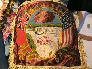 Vintage Souvenir Niagara Falls Canada Sister Silk Pillow Cover With Fringe