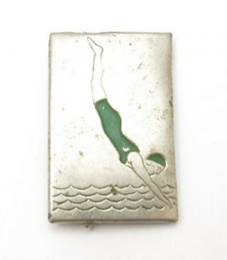 Vintage Robbins & Tenney Sterling Silver Green Enamel Diver Art Deco Belt Buckle