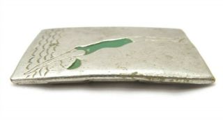 Vintage Robbins & Tenney Sterling Silver Green Enamel Diver Art Deco Belt Buckle 3
