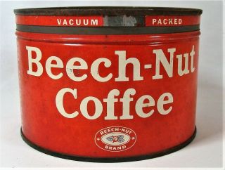 Vintage Metal Beech - Nut Coffee Tin W/ Lid One Pound Size Great Colors