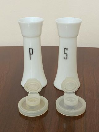 Vintage Tupperware 4 1/2 " Tall Salt & Pepper Shakers,  White With Silver Letters