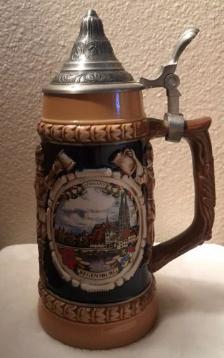 Vintage Gerz German City Pewter Lidded Beer Stein Tankard Mug L@@k Flawless