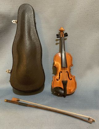 Vintage Mid Century Miniature Wood Cello Violin & Bow In Case Salesman Sample