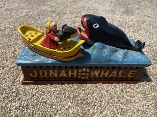 Vintage Cast Iron Jonah And The Whale Mechanical Bank In