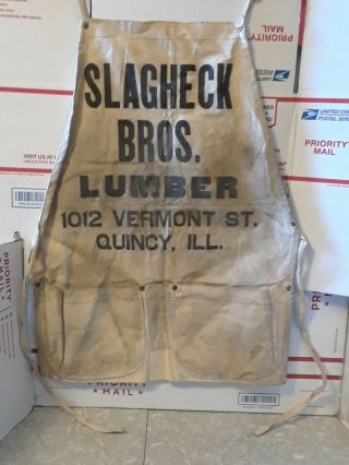 Vintage Canvas Nail Apron Advertising Slagheck Bros.  Lumber Quincy Illinois