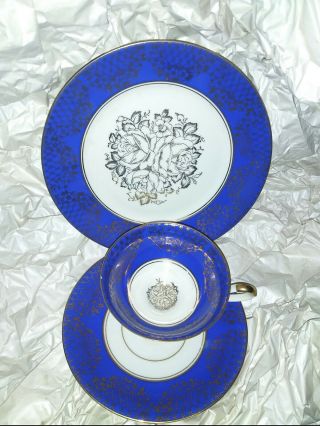 Vintage Alka Bavaria Cobalt Blue / Gold Demitasse 3 Piece Teacup And Saucer