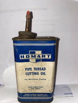 Vintage Homart Pipe Thread Cutting Oil 2285 8 Oz.  Full Can Sears Roebuck & Co
