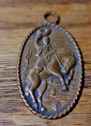 Vintage Solid Copper Bell Trading Post Pendant Keychain Rodeo Cowboy Horse