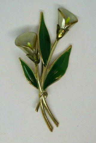 Vintage Signed Coro Craft Sterling Silver Calla Lily Flower Brooch 3 "