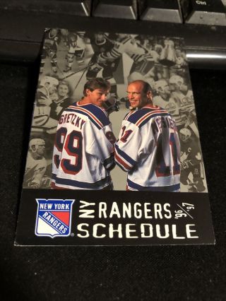 1996 - 97 York Rangers Hockey Pocket Schedule Mark Messier & Wayne Gretzky