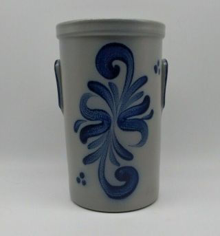 Vintage Handarbeit Salt Glaze Cobalt Blue Pottery Container Utensil Holder Crock
