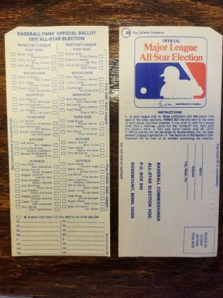 1970 Major League Baseball All - Star Game Official Ballot