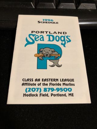 1996 Portland Sea Dogs Baseball Pocket Schedule Coke Ver Marlins Farm First Year