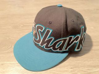 47 Brand San Jose Sharks Snapback Hat Cap Vintage 90s Spellout Heavy Embroidery