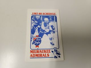 Rs20 Milwaukee Admirals 1987/88 Minor Hockey Pocket Schedule - Old Style