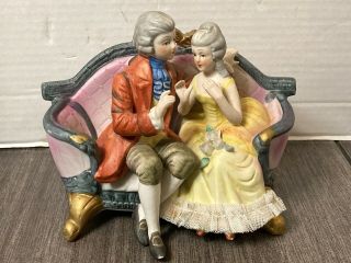 Vintage Cucci Figurine Royal Crown Victorian Couple On Couch Hand Painted